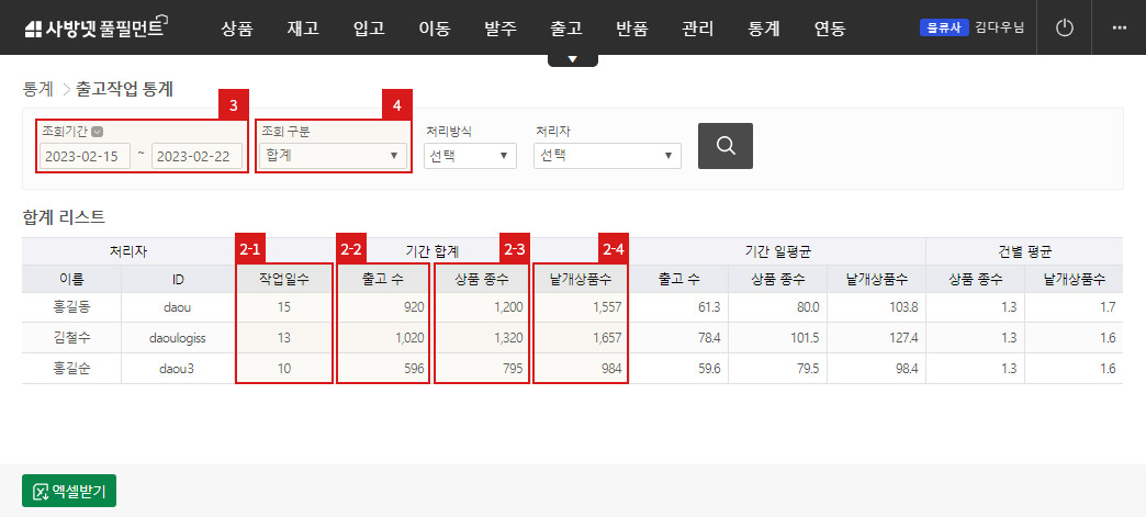 통계 - 출고작업통계